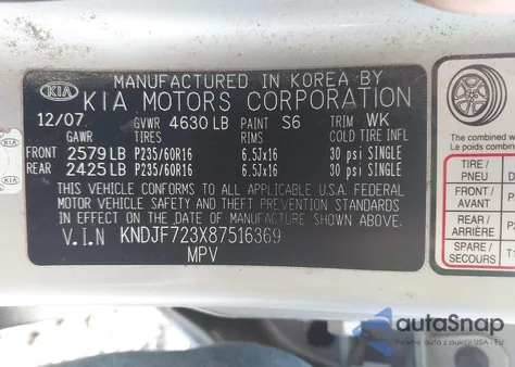 2008 Kia Sportage Lx V6 z USA, uszkodzony, nr VIN KNDJF723X87516369